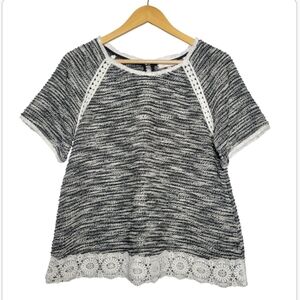 Antgropologie Eri + Ali Black & White Crochet Detail Blouse